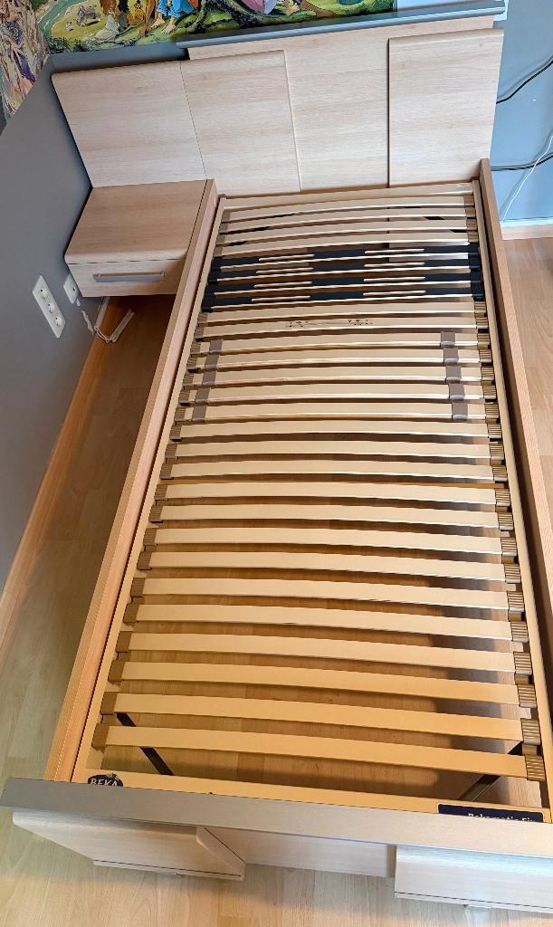 Bed 90x200 eiken decor – uitstekende staat – Nijvel, Huis en Inrichting, Slaapkamer | Bedden, Gebruikt, Eenpersoons, 90 cm, 200 cm