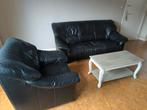 salon en cuir noir 3 places plus table 125€, Enlèvement, Cuir
