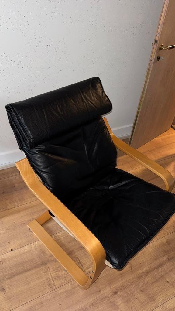 Ikea zetel ( vintage stuk ), Huis en Inrichting, Fauteuils, Zo goed als nieuw, Hout, Leer, 75 tot 100 cm, 75 tot 100 cm, Ophalen