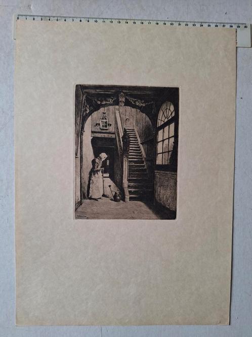 Ets Charles Mertens Trap van het Brouwershuis Antwerpen, Antiek en Kunst, Kunst | Etsen en Gravures, Ophalen of Verzenden