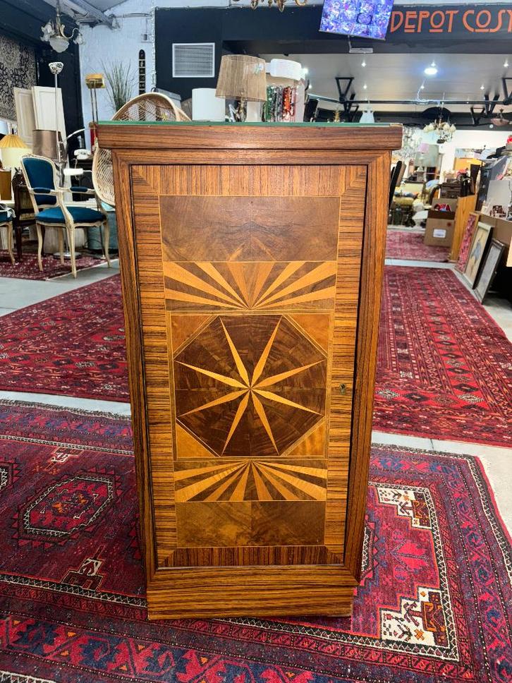 Meuble bar vintage marqueté – Style Art Déco, Antiek en Kunst, Antiek | Meubels | Stoelen en Sofa's, Ophalen of Verzenden