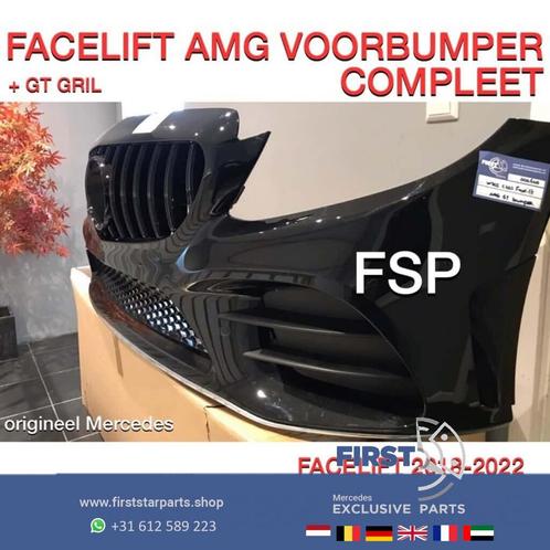 W205 C205 FACELIFT C43 AMG VOORBUMPER + GT GRIL ZWART 2018-2, Auto-onderdelen, Carrosserie, Bumper, Mercedes-Benz, Voor, Gebruikt