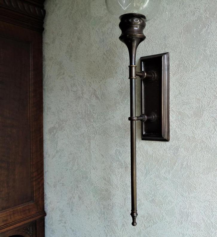 Franse bronzen wandlamp, windlicht. kandelaar. 73cm, Huis en Inrichting, Woonaccessoires | Kandelaars en Kaarsen, Zo goed als nieuw