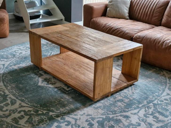 Massieve teakhouten salontafel, Huis en Inrichting, Tafels | Salontafels, Gebruikt, Teakhout, Ophalen