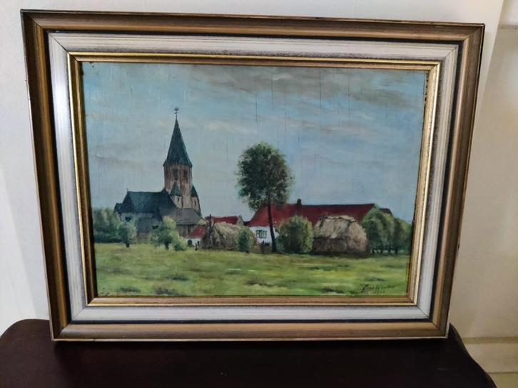 schilderij van een dorpskernzicht van Zuienkerke uit 1931, Antiek en Kunst, Kunst | Schilderijen | Klassiek, Ophalen