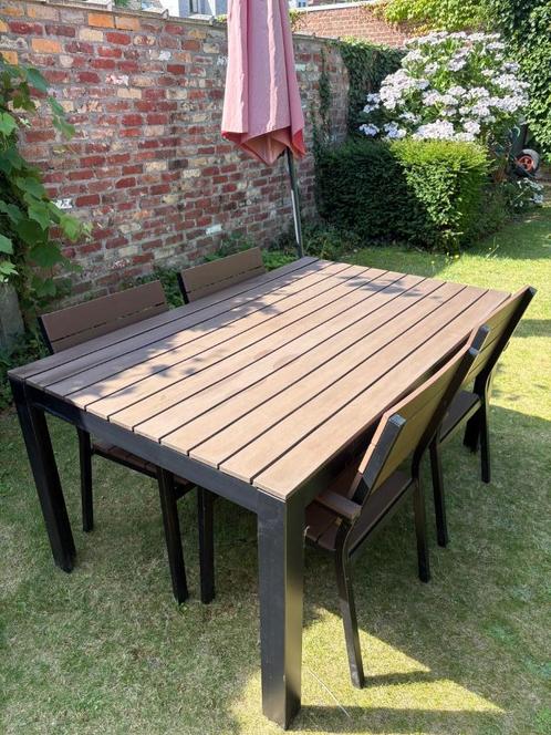 Tuintafel met 4 stoelen, Tuin en Terras, Tuintafels, Gebruikt, Rechthoekig, Metaal, Ophalen