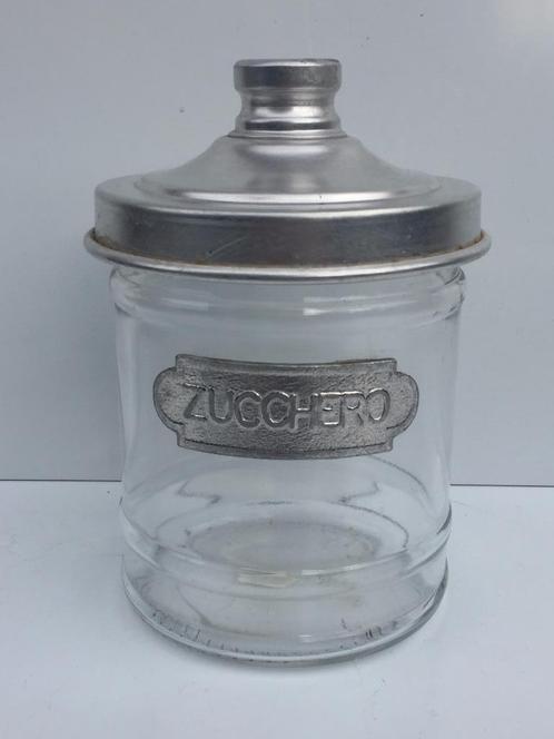 Pot en verre Zucchero (sucre), étiquette et couvercle en alu, Maison & Meubles, Accessoires pour la Maison | Autre, Comme neuf