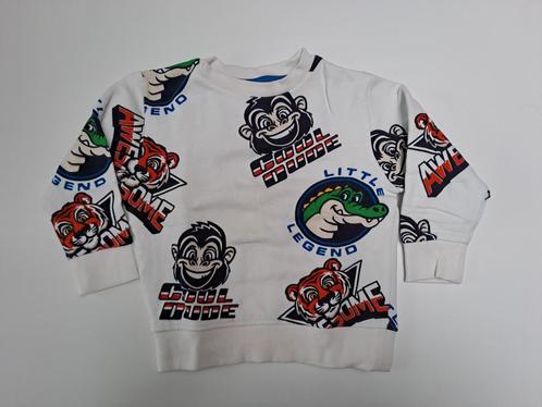 Mt 98 Witte sweater met krokodillen, tijgers, apen, Kinderen en Baby's, Kinderkleding | Maat 98, Zo goed als nieuw, Jongen, Trui of Vest