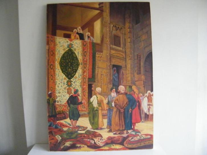 Olieverf schilderij op doek 'The carpet merchant', Antiek en Kunst, Curiosa en Brocante, Ophalen
