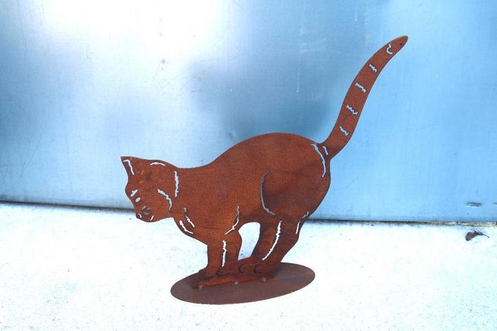 chat en fer forgé rouillé sur plaque ., Jardin & Terrasse, Décoration murale de jardin, Neuf, Enlèvement ou Envoi