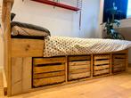Bed met lades /kratten van steigerhout, 100 cm, Bois d'échafaudage, Enlèvement, Utilisé
