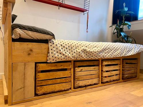 Bed met lades /kratten van steigerhout, Maison & Meubles, Chambre à coucher | Lits, Utilisé, 100 cm, 200 cm, Bois d'échafaudage