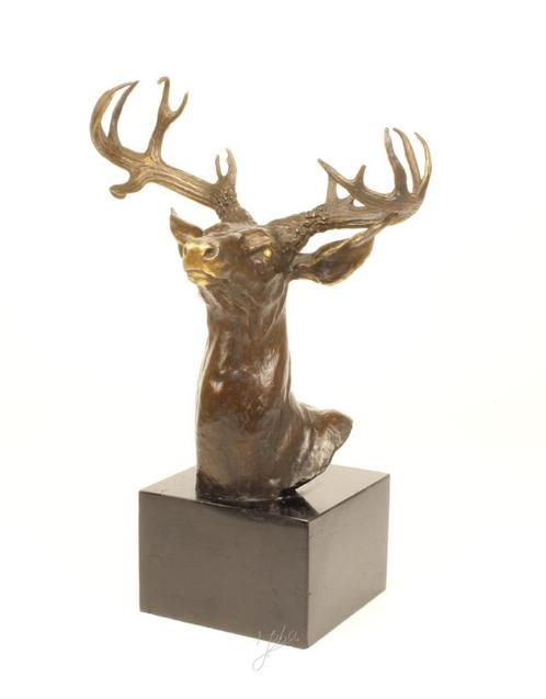 Prachtig Bronzen Beeld van een Hertenhoofd GRATIS LEVERING, Antiek en Kunst, Antiek | Brons en Koper, Brons, Verzenden