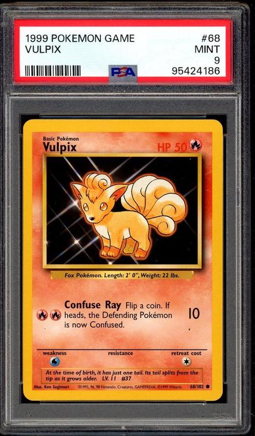 Vulpix PSA 9 - 68/102 - Base Set 1999, Hobby en Vrije tijd, Verzamelkaartspellen | Pokémon, Zo goed als nieuw, Losse kaart, Verzenden