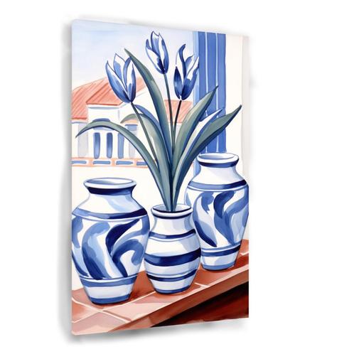 Elegante Blauwe Tulpen in Vazen Glasschilderij 70x105cm + Op, Huis en Inrichting, Woonaccessoires | Wanddecoraties, Nieuw, Verzenden