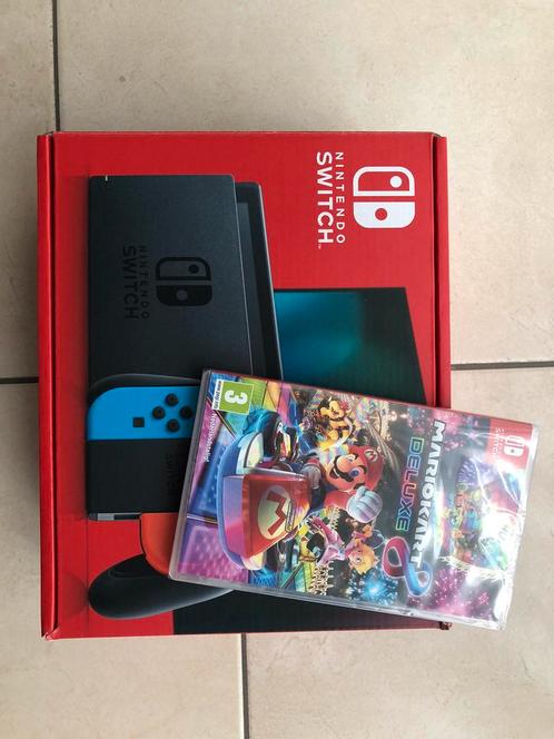 Nintendo Switch Blauw Rood + Mario Kart 8 Deluxe, Games en Spelcomputers, Spelcomputers | Nintendo Switch, Nieuw, Ophalen