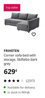 FRIHETEN corner sofa-bed with storage, Skiftebo dark grey, Huis en Inrichting, Ophalen, 140 cm, Zo goed als nieuw, 200 cm