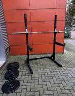 Squatrek / Bankdruk ,Barbell 220cm , 70kg Bumperplates, Sport en Fitness, Fitnessmaterialen, Ophalen, Gebruikt, Halterschijven