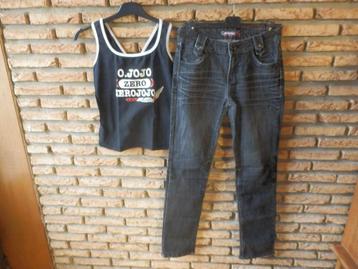 (6)- jeans femme t.38 gris - onado + top noir, Gris, Comme neuf, W30 - W32 (confection 38/40), Onado