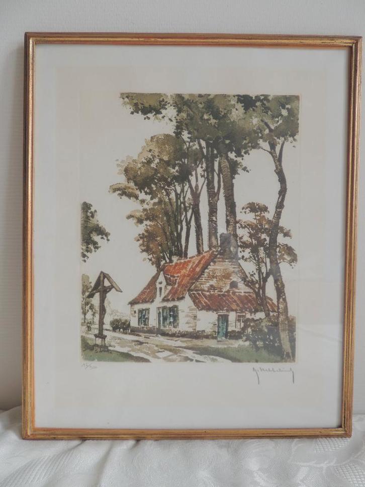 Ingekleurde ets van Roger Hebbelinck, Antiek en Kunst, Kunst | Etsen en Gravures, Ophalen of Verzenden