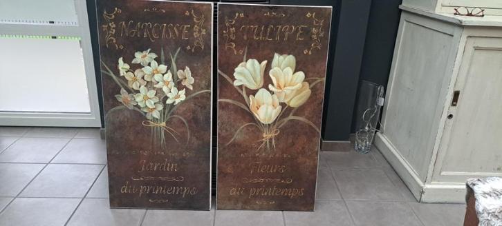Ensemble de deux cadres, motif floral, Huis en Inrichting, Woonaccessoires | Wanddecoraties, Zo goed als nieuw, Ophalen