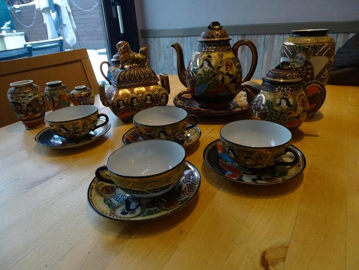 Japans Satsuma theeservies met vazen – antiek ca. 1920-1940, Antiek en Kunst, Antiek | Keramiek en Aardewerk, Ophalen