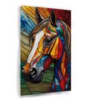 Abstract Paardenhoofd in Glas-in-lood canvas 60x90cm - 18mm, Huis en Inrichting, Woonaccessoires | Schilderijen, Tekeningen en Foto's