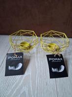 2x Pomax home collection waxinehouders metaal geel, Huis en Inrichting, Overige kleuren, Verzenden, Nieuw, Metaal