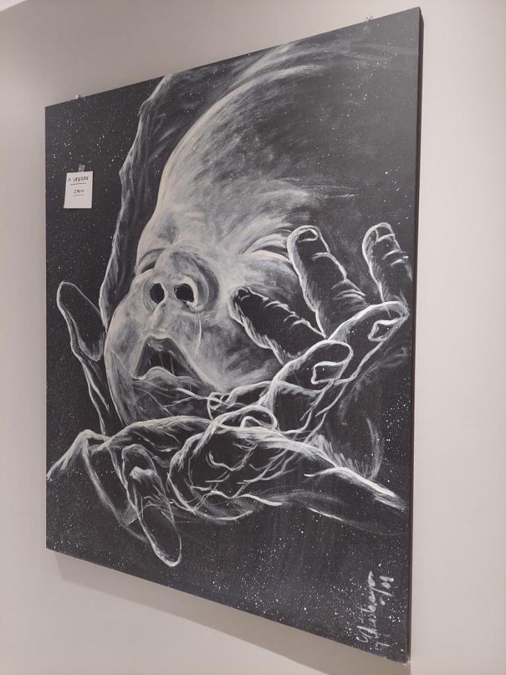 zeer mooi SCHILDERIJ op HOUT - BABY en helende hand, gesigne, Antiek en Kunst, Kunst | Schilderijen | Klassiek, Ophalen