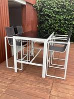 Design wit aluminium barset, hoge tafel en 4 barkrukken, Tuin en Terras, Ophalen, Zo goed als nieuw, Aluminium