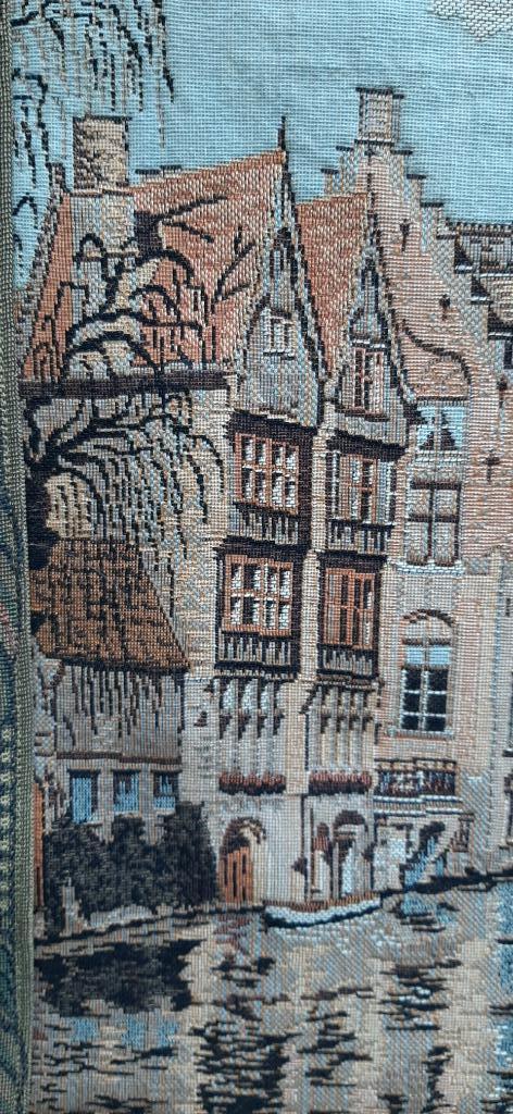 Wandtapijtje met zicht op Brugge_reien en belfort, Antiek en Kunst, Kunst | Schilderijen | Klassiek, Ophalen of Verzenden