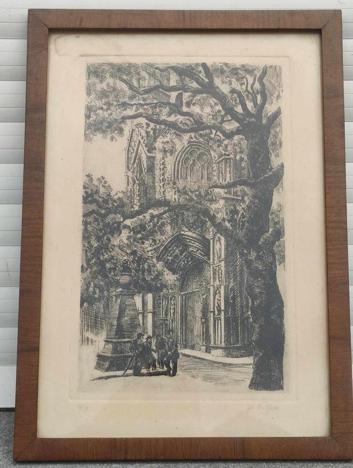 Eau forte signe jos delfosse, Antiek en Kunst, Kunst | Etsen en Gravures, Ophalen of Verzenden