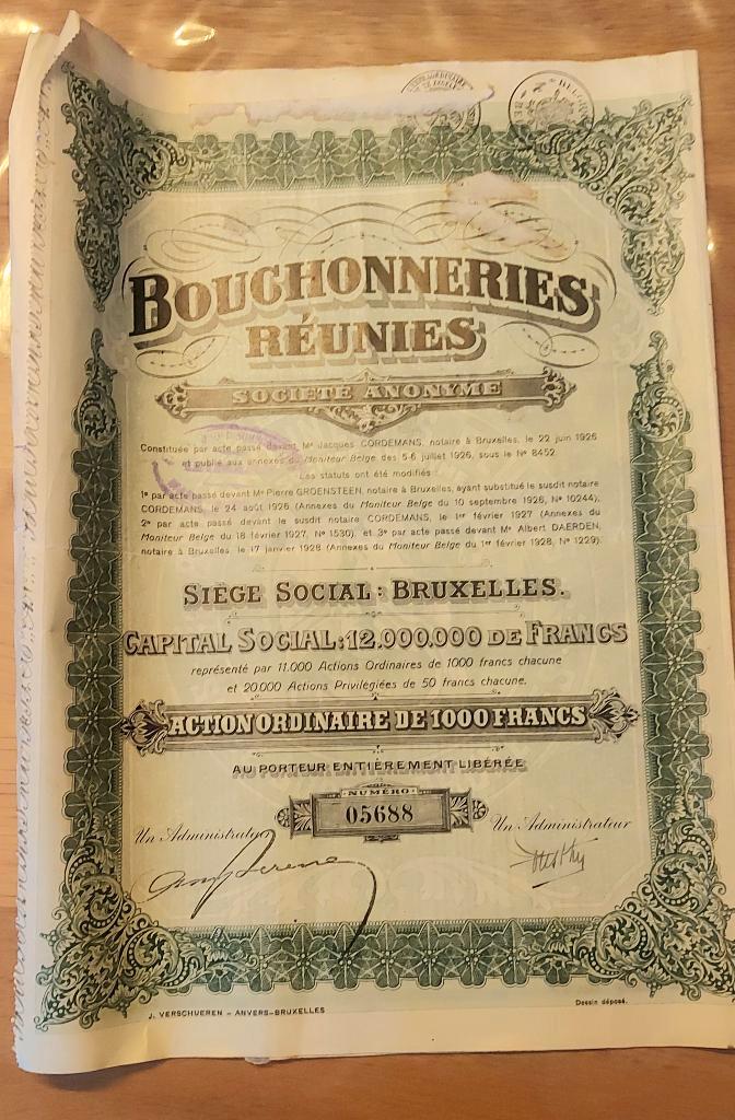 Actions Des Bouchonneries RéSA, Postzegels en Munten, Aandelen en Waardepapieren, Aandeel, 1920 tot 1950, Ophalen of Verzenden
