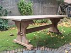 Oud eiken kloostertafel eettafel 220x83x75, Huis en Inrichting, Tafels | Eettafels, Landelijk vintage stoer sober, Eikenhout, 200 cm of meer