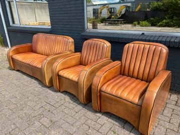 Prachtige Schapenleren Art-Deco zetels cognac, Enlèvement ou Envoi, Cuir