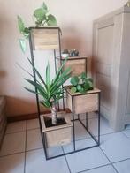 Plantenbak mangohout, zwart ijzer met 4 sierpotten, Tuin en Terras, Bloembakken en Plantenbakken, Ophalen, Nieuw, Hout
