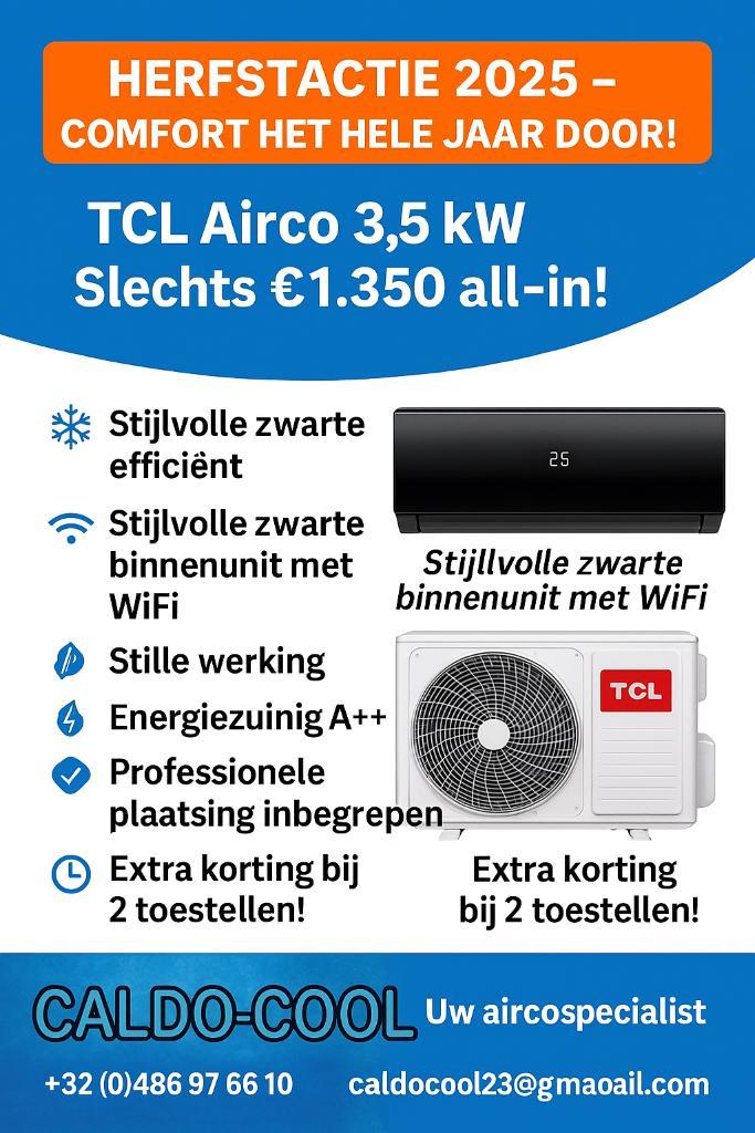 VERWARMEN EN KOELEN AIRCO'S MET ZEER SCHERPE PRIJZEN, Elektronische apparatuur, Airco's, Nieuw, Wandairco, 100 m³ of groter, 3 snelheden of meer