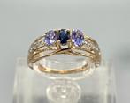Gouden Vintage ring tanzaniet, saffier diamanten. 2026/111, Overige kleuren, Ophalen of Verzenden, Met edelsteen, Dame