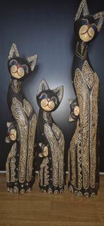 Set van 3 handgesneden houten Balinese kattenbeelden, Antiek en Kunst, Ophalen