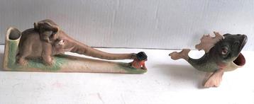 Éléphant et carpe amusants en porcelaine bisque - vases anci, Enlèvement ou Envoi