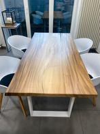 Mooie houten tafel met witte aluminium poten, Huis en Inrichting, Tafels | Eettafels, Ophalen, Zo goed als nieuw