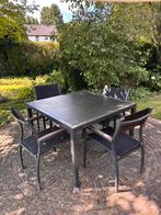 Tuintafel stenen blad en 4 bijbehorende stoelen, Ophalen, Zo goed als nieuw, Aluminium, Tuinset
