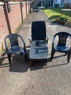 Blauwe ligstoel en 2 blauwe stoelen, Tuin en Terras, Ophalen, Zo goed als nieuw