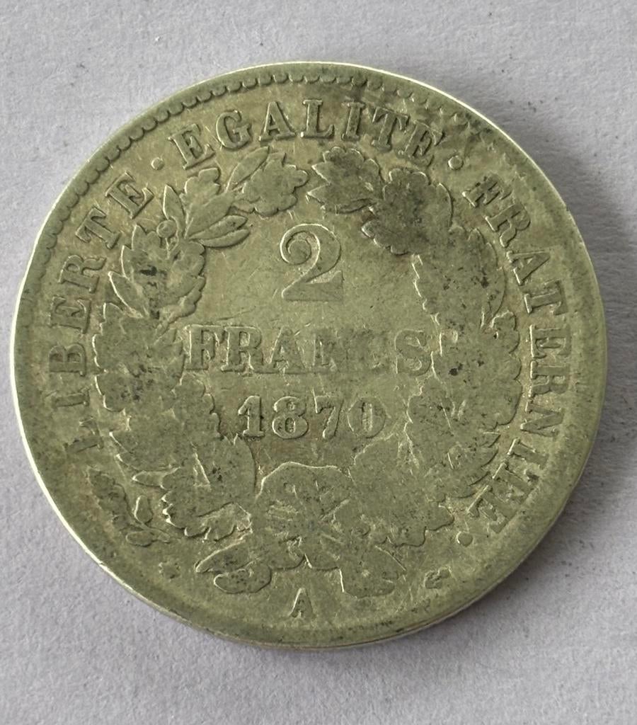 2 Fr France 1870 A, Enlèvement ou Envoi, France, Monnaie en vrac, Argent