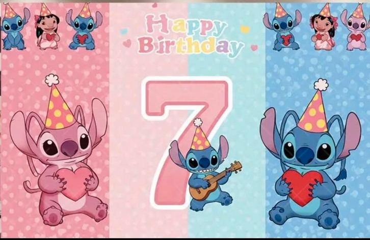 130x150cm Stitch 7th Birthday Backdrop, Happy Birthday Cloth, Hobby & Loisirs créatifs, Articles de fête, Enlèvement