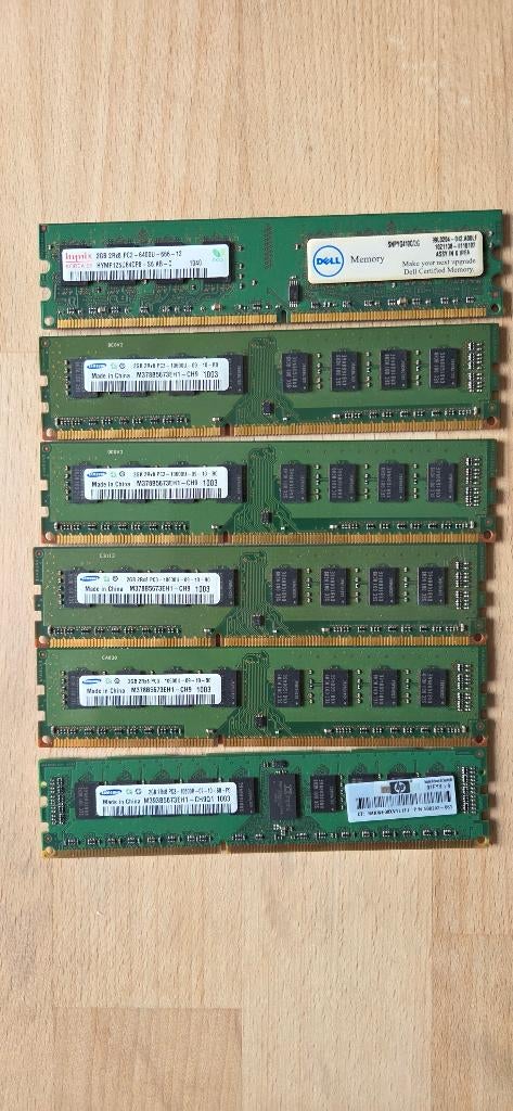 lot de 6 barettes de 2GB PC3 10600, Informatique & Logiciels, Mémoire RAM, DDR3, Comme neuf, Enlèvement, Desktop