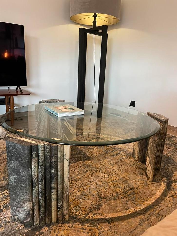 Italiaanse marmeren/glas salontafel, Huis en Inrichting, Tafels | Salontafels, Zo goed als nieuw, Glas, Ophalen of Verzenden