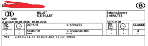 Billet train Bruxelles - Cologne 04/05/2026, Tickets & Billets, Transports en commun, Train