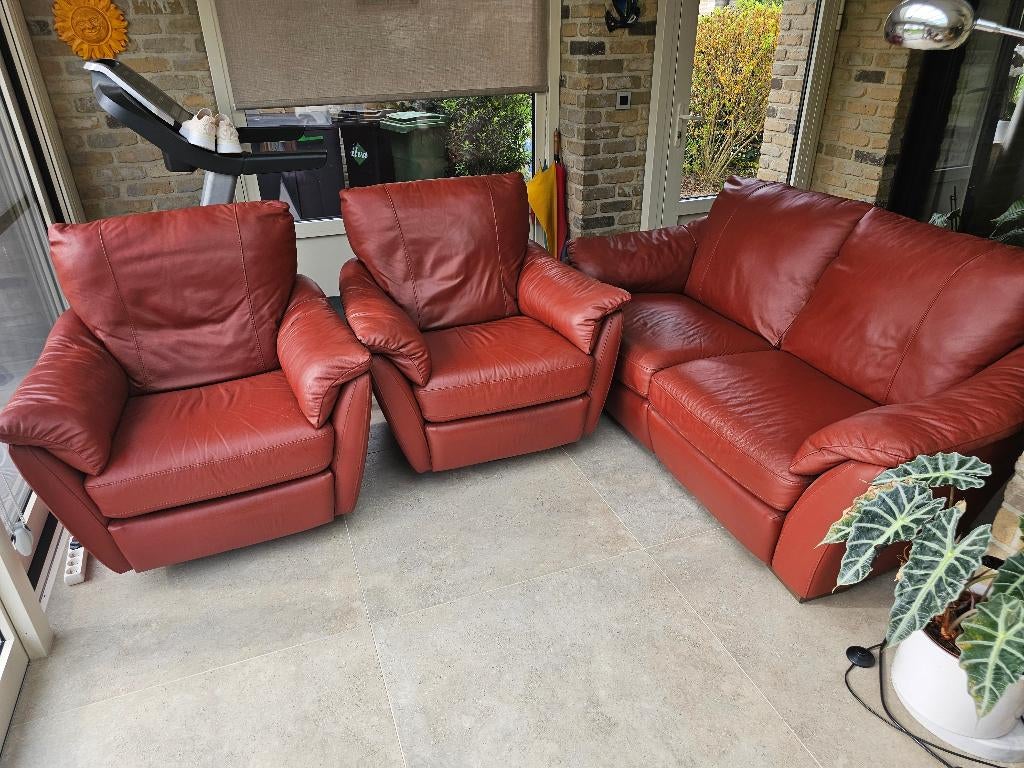 Salon leder, Ophalen, 150 tot 200 cm, Zo goed als nieuw, Rechte bank