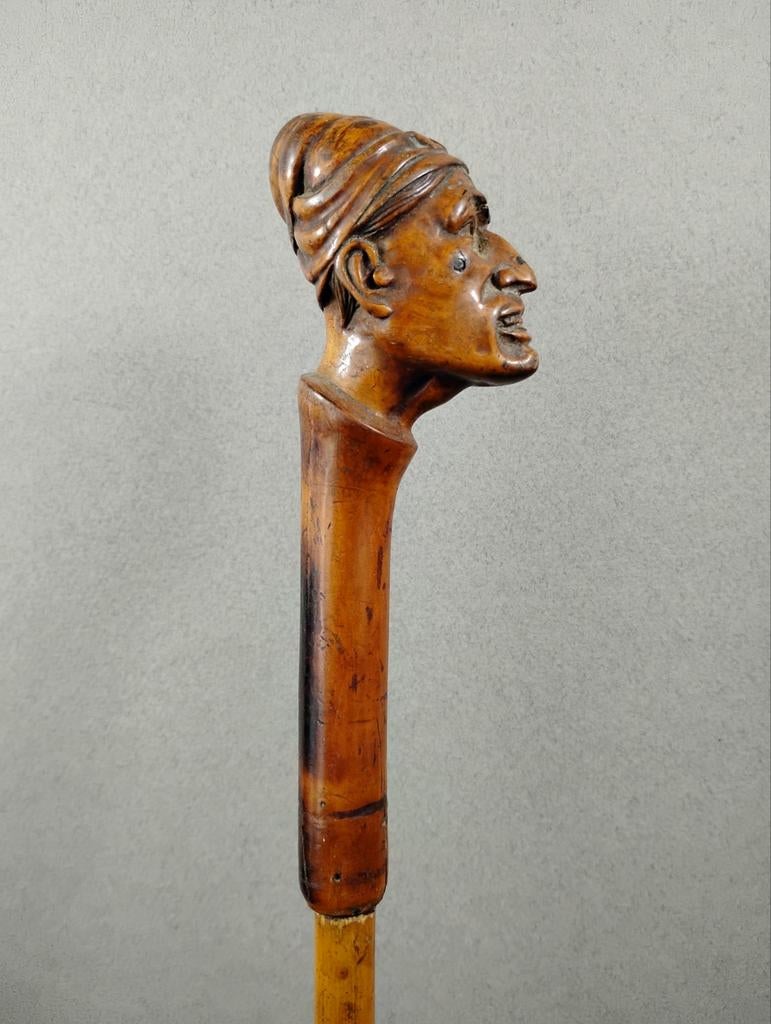 Canne sculpture portrait expressif 1900, Antiquités & Art, Enlèvement ou Envoi